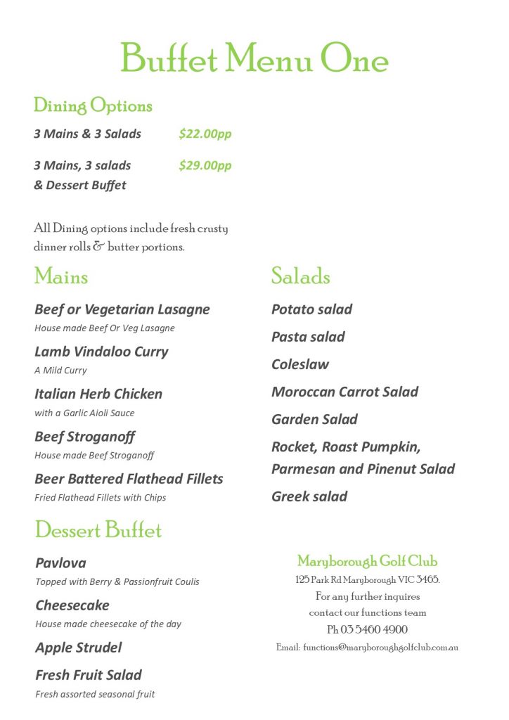 buffet-carvery-menus - Maryborough Golf Club Lawn Bowls & Bistro
